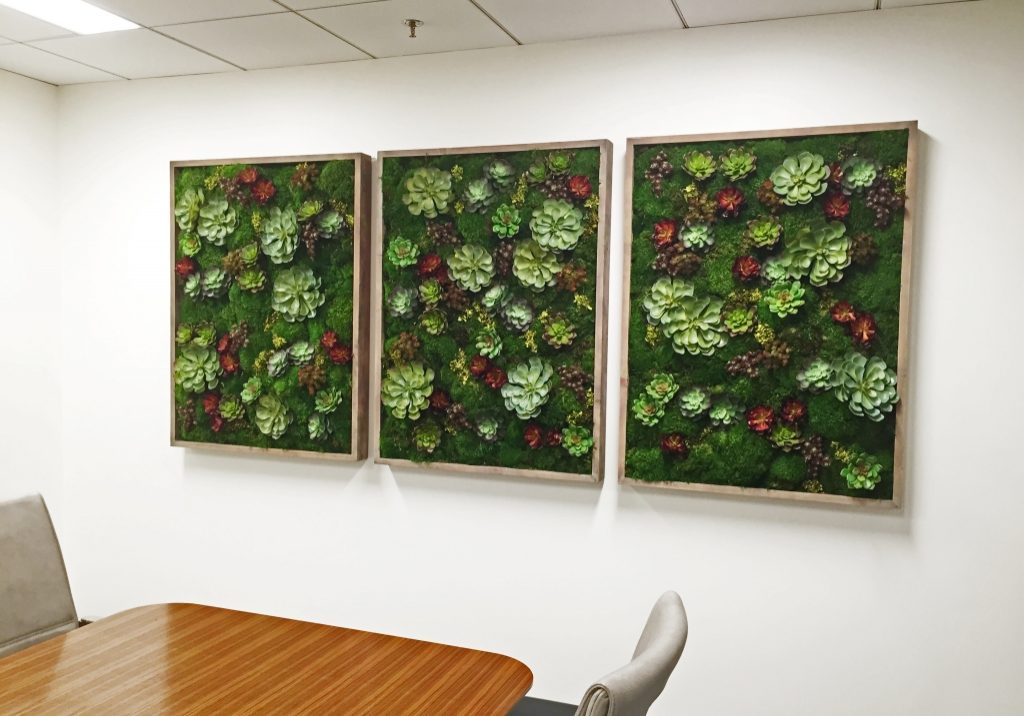 3 panel moss wall designed for corporate client